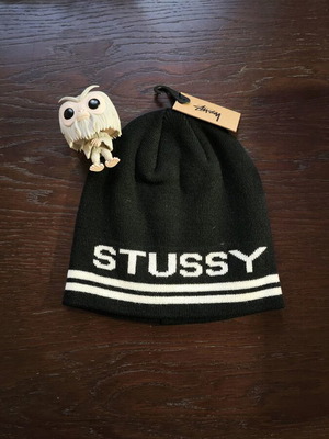 Stussy Beanie New Black with White Text One Size