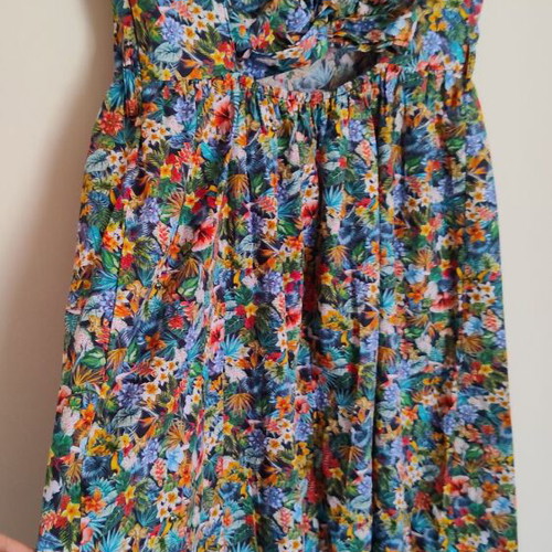 Chaton midi dress with tropical print and open back, Large