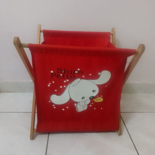 Shiro Petto fabric storage basket used, red, wooden foldable frame