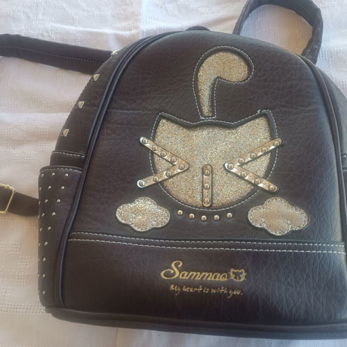 Sammao Vintage Kids Backpack My Heart Is With You Cat Design like new, brown and gold