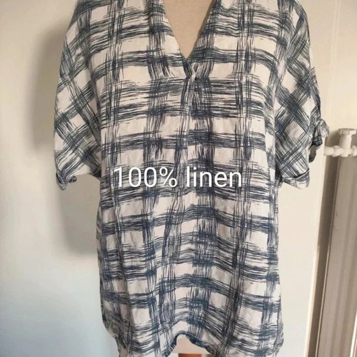 Francesca Bettini Linen V-Neck Shirt Size L Like New
