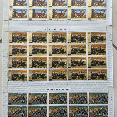 Republic of Rwanda Mint Never Hinged Stamp Sheets 1972-1977, 14 Sheets