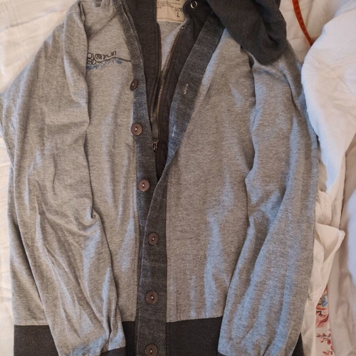 A.P.C. men's hoodie cardigan used, medium, gray