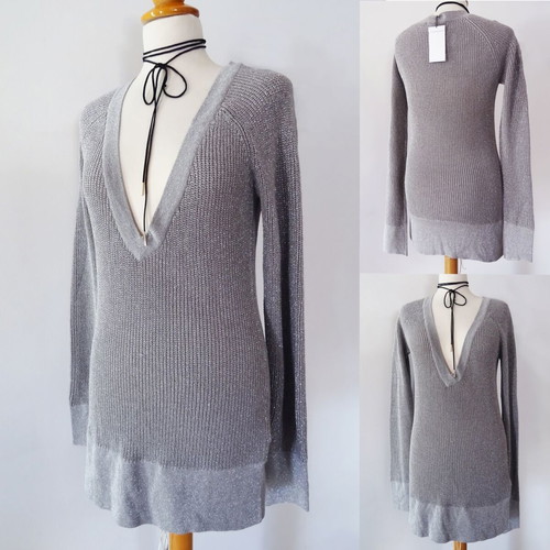 Bershka knitted dress sweater grey new, size L