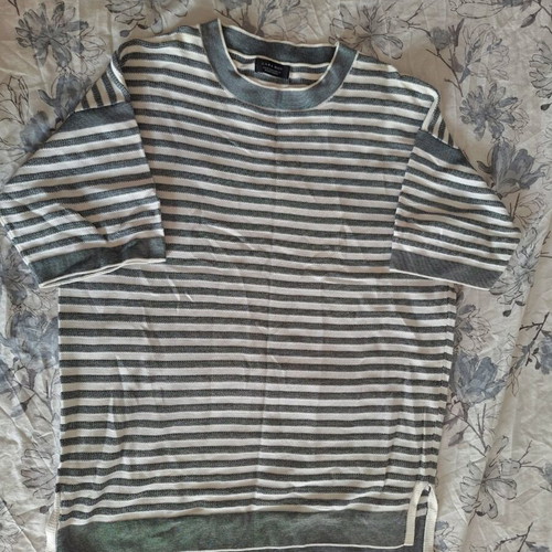 Men's blouse, white and gray, size M