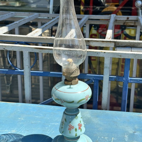 Vintage opaline oil lamp used with hand-painted floral decor 45x11.5 cm