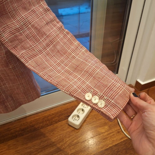 Massimo Dutti pink check linen jacket like new, size S