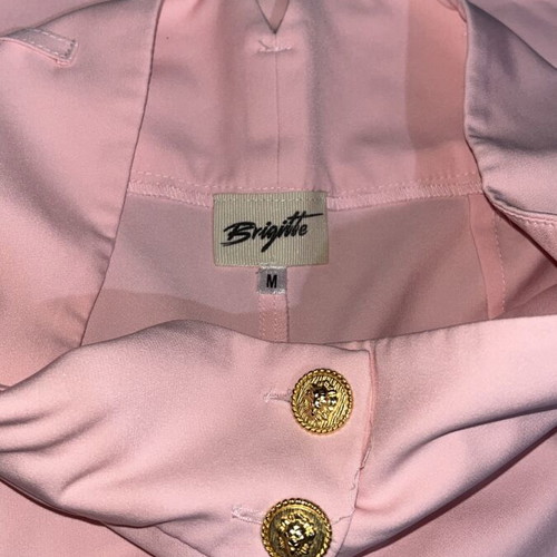 Brigitte Pink High Waisted Wide Leg Pants with Gold Buttons, Medium