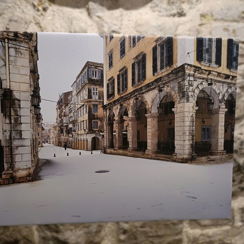 Canvas photo of snowy Corfu used 30x40