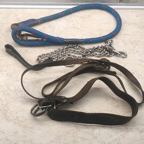 Dog leashes used, 4 pieces, leather and handmade