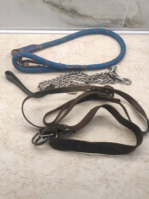 Dog leashes used, 4 pieces, leather and handmade