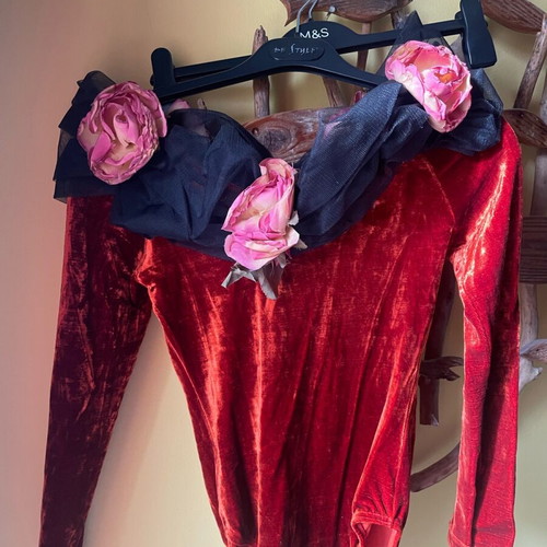 Long-sleeve bodysuit S/M like new, burgundy velvet with decoration