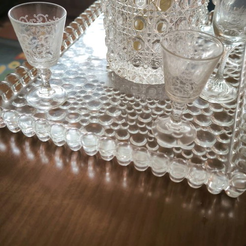 Crystal vintage drink set with tray, glasses and pitcher