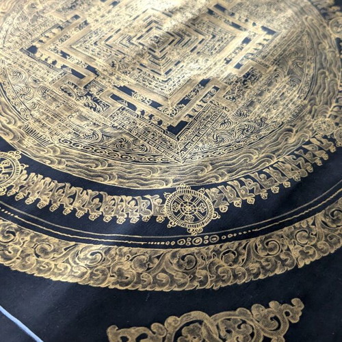Kalachakra Mandala handmade authentic painting with gold like new