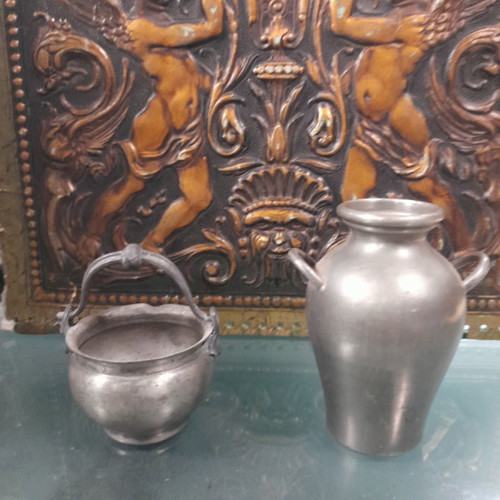 Tin collectible mini vessels used, set of 2 pieces