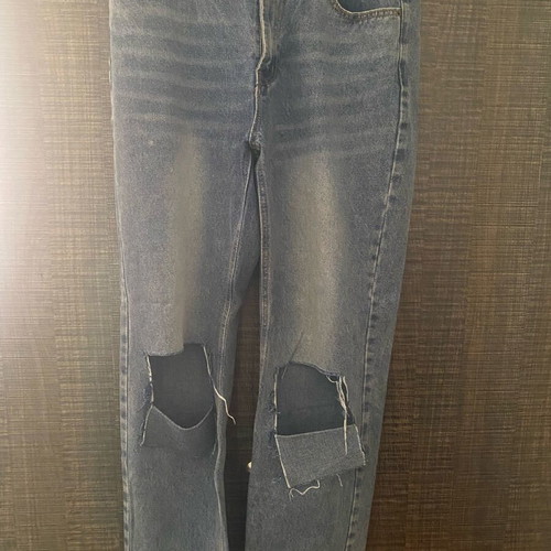 Jeans with rips like new, size L, gray and blue
