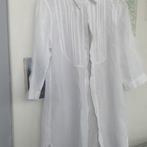 Oxford Company long women's linen shirt, white, size L