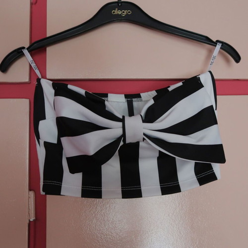 Striped strapless crop top with bow, XS, new