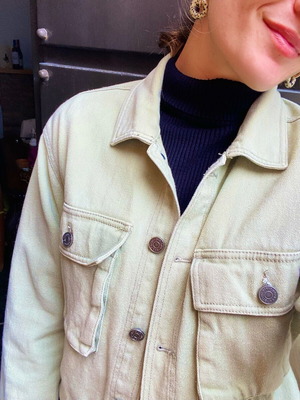 Denim jacket Stradivarius green like new, size S