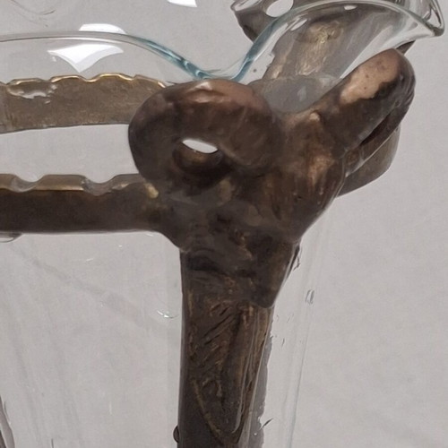 Art Nouveau vases with bronze bases and original blown glass inserts, like new