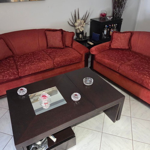 Sofa set 3-seater and 2-seater used with new fabric and sturdy wooden frame