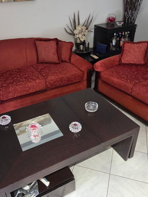 Sofa set 3-seater and 2-seater used with new fabric and sturdy wooden frame