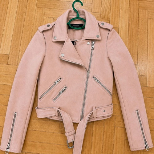 Zara Basic Limited Edition pink suede biker jacket, size XS