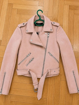 Zara Basic Limited Edition pink suede biker jacket, size XS