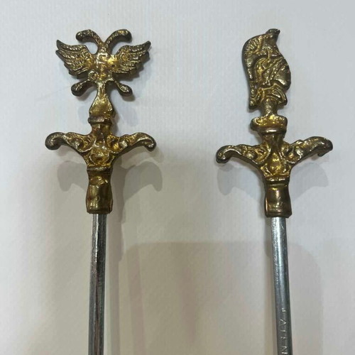 Vintage set of 3 skewers with brass heads 42cm used