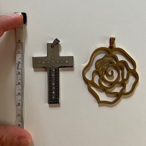 Cross and flower used steel charms for necklace