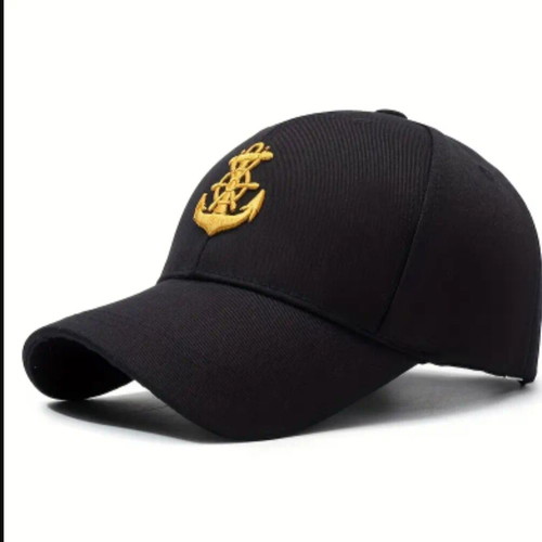 Hat with embroidered anchor black one size adjustable new