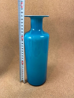 Vintage opaline glass vase used, turquoise blue, 27cm height