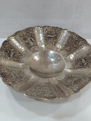 Αντίκα Χειροποίητη Ελληνική Επάργυρη Φοντανιέρα "Δια Χειρός" 26εκ.