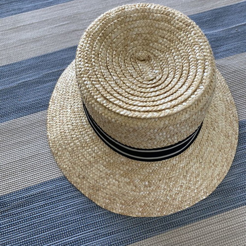 Women’s Straw Rattan Hat with Ribbon CCC like new, size L, beige and black