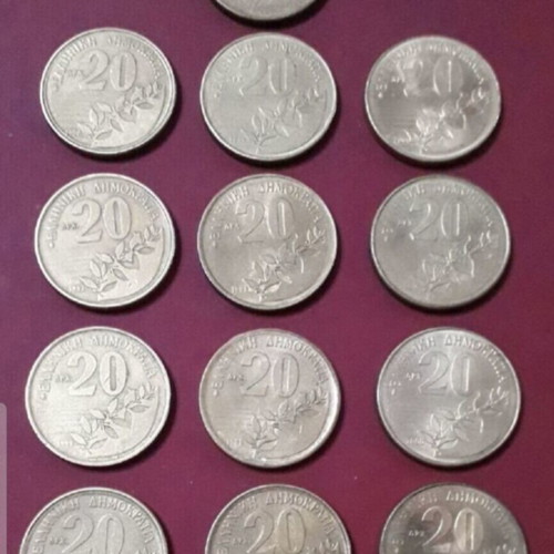 Greek collectible 20 drachma coins with Dionysios Solomos