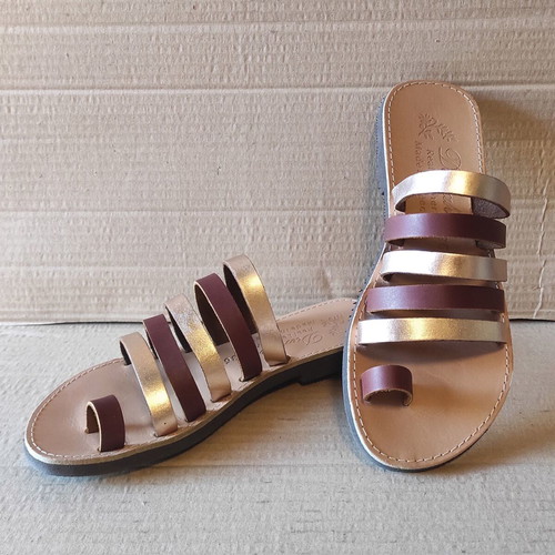 Danah women's leather sandals size 36 new, brown and gold