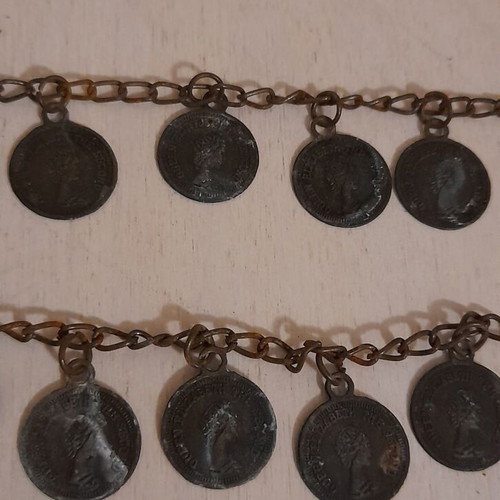 Chains with Queen Elizabeth II hanging coins used, set of 2 vintage