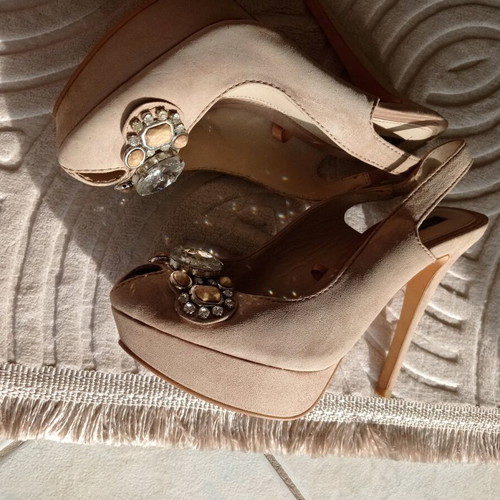 Zara peep-toe pumps size 41 like new, beige suede leather, 12 cm heel