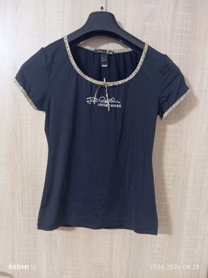Roberto Cavalli Just Cavalli γυναικείο T-shirt σαν καινούργιο, μαύρο, με λεοπάρ μοτίβα