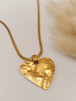 Steel necklace with heart pendant and snake chain new, gold-colored