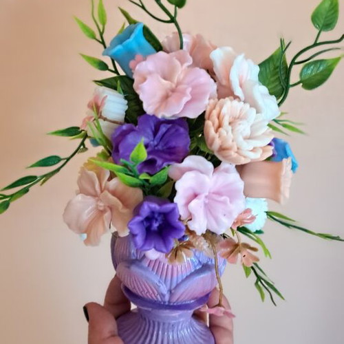 Bouquet of scented glycerin flowers in decorative pot