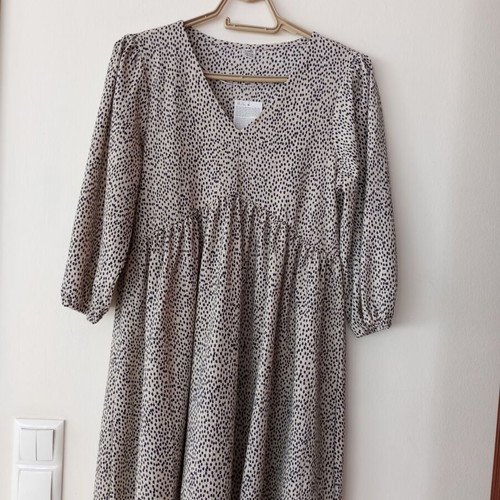Pepco Mini Babydoll Dress XS, beige with black dots