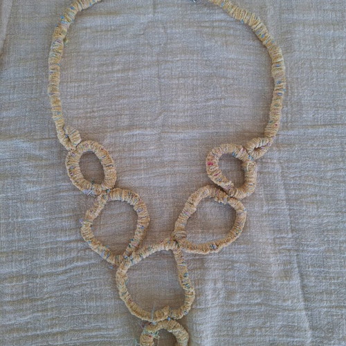 Ethnic fabric necklace pastel yellow made to order