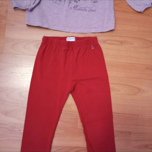 Set blouse with leggings like new, for girl 4-5 years, red and purple