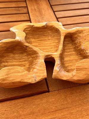 Handmade wooden platter with three carved compartments, like new