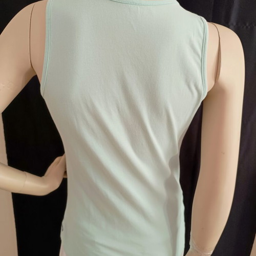 Women's summer turquoise top with black letters and strass used, size M