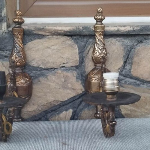 Antique brass wall lights used, set of 2