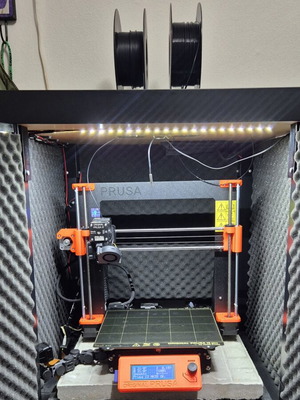 Prusa i3 mk3s 3D printer used with DIY enclosure and temperature controller
