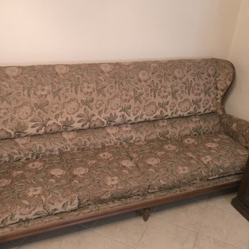 Velvet sofa set with 4 armchairs and 3 tables, carved beech wood