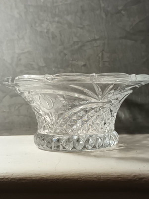 Vintage crystal fruit bowl used with embossed floral decoration